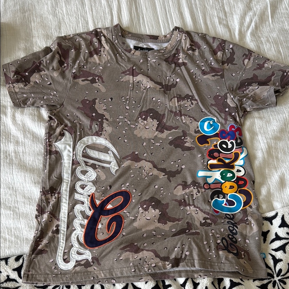 Cookies Camo Print Brown Short Sleeve Tee Cotton Blend
